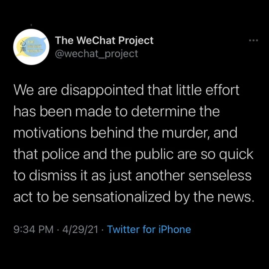 We are disappointed that little effort has been made to determine the motivations behind the murder, and that police and the public are so quick to dismiss it as just another senseless act to be sensationalized by the news.