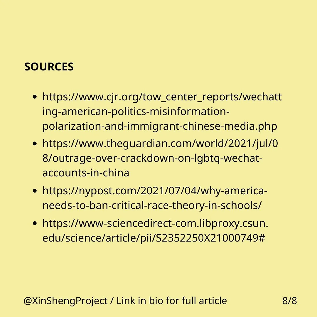 Black text on yellow background of sources used