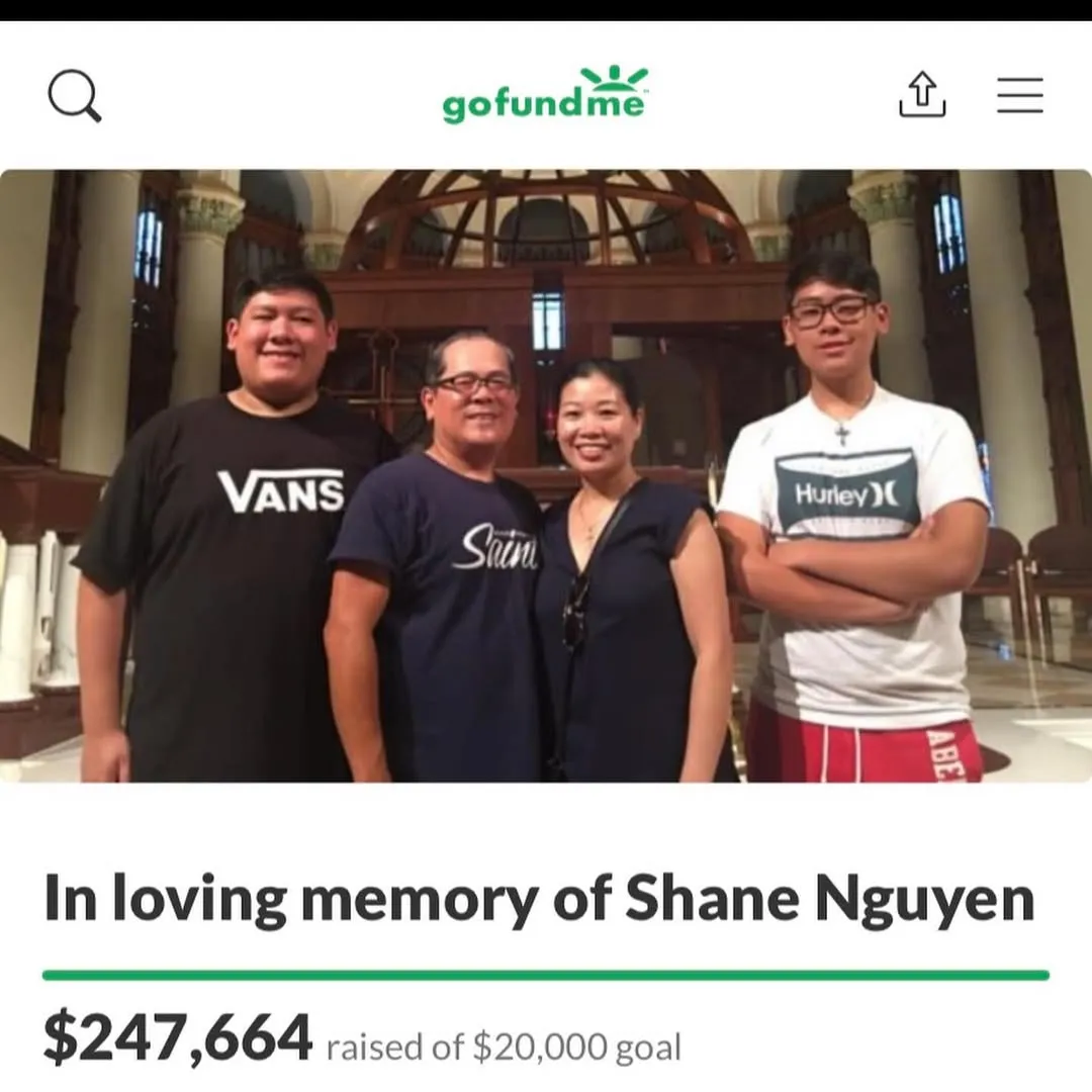 Screenshot of GoFund Me page for Shane Nguyen