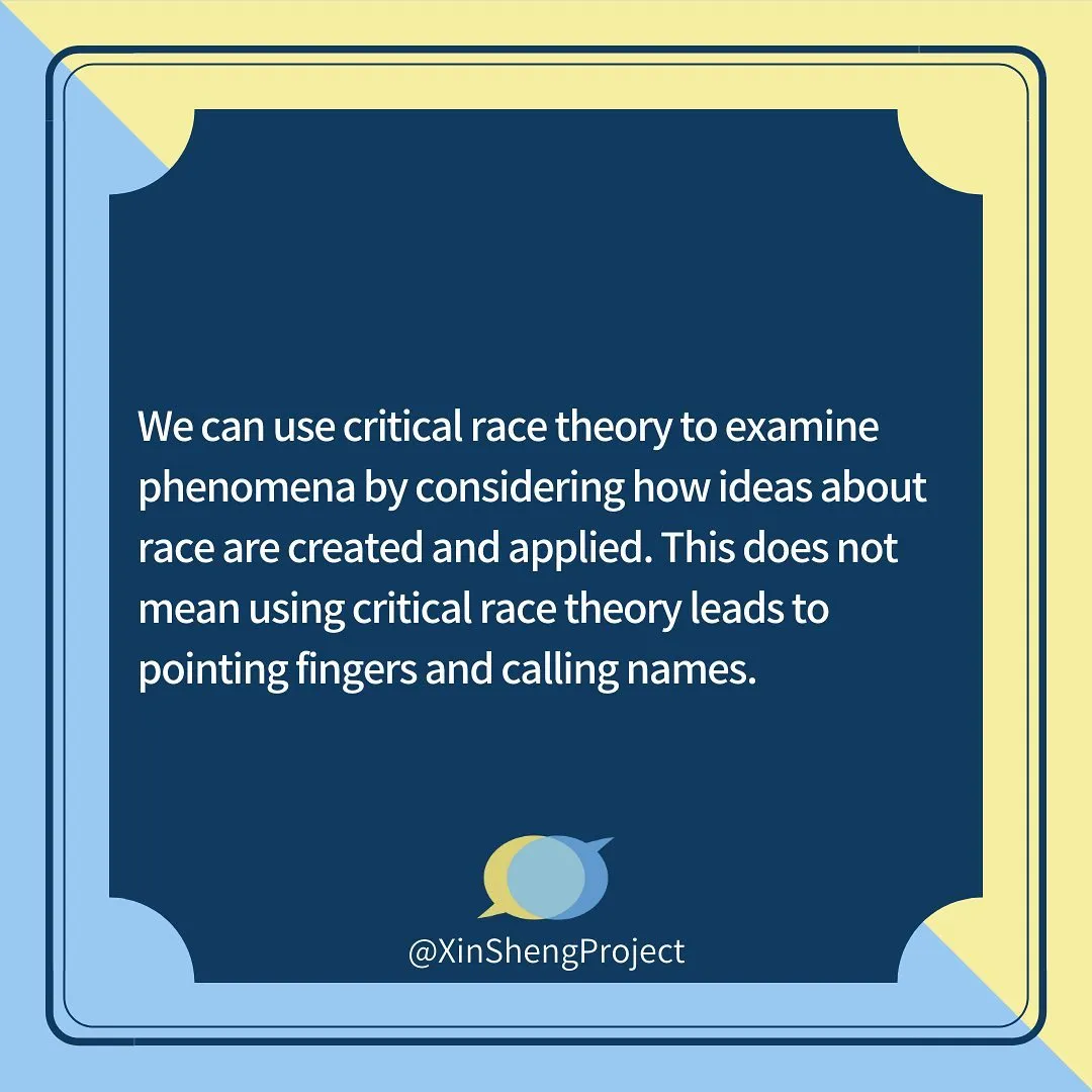 We can use critical race theory to examine phenomena by considering how ideas about race are created and applied. This does not mean using critical race theory leads to pointing fingers and calling names.